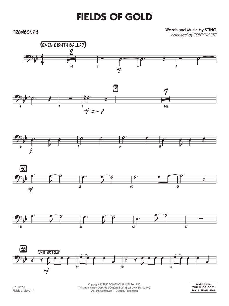 Fields Of Gold (arr. Terry White) - Trombone 3 Jazz Ensemble scores gallery preview page 1