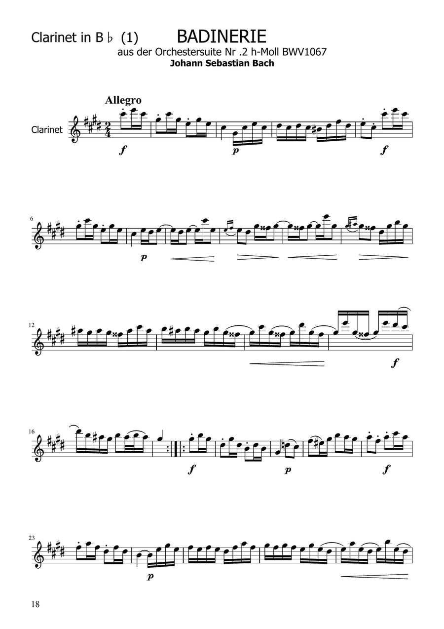 Badinerie - J.S Bach - BWV 1067 -Clarinet Solo