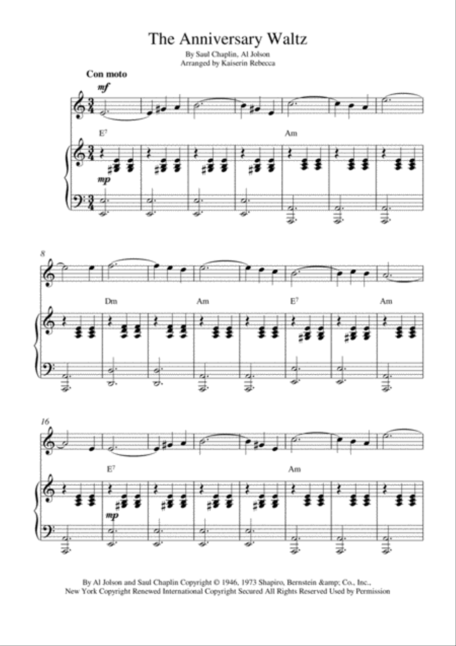 The Anniversary Waltz Violin Solo scores gallery preview page 1