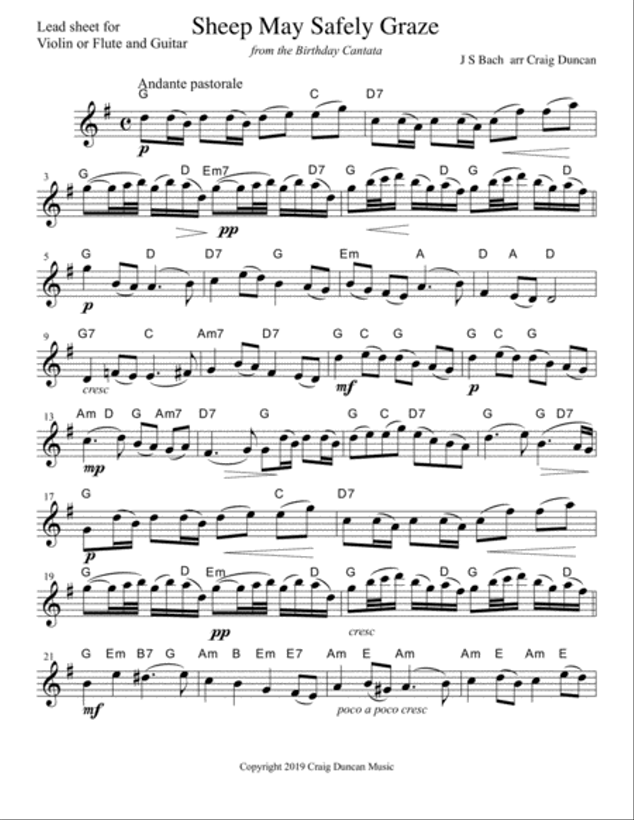 Sheep May Safely Graze Violin or Flute and Guitar Lead sheet Small Ensemble scores gallery preview page 2