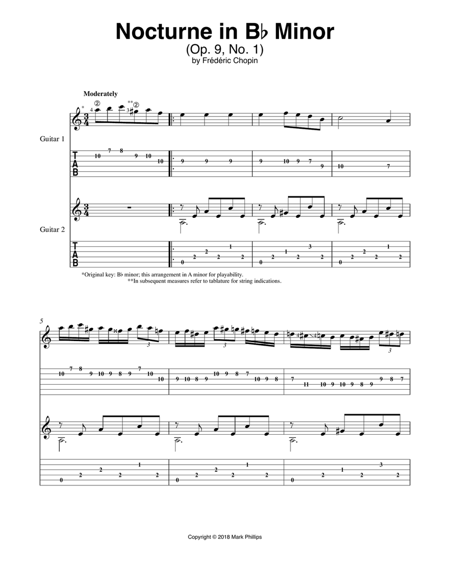 Nocturne in B-flat Minor (Op. 9, No. 1) Classical Guitar scores gallery preview page 1