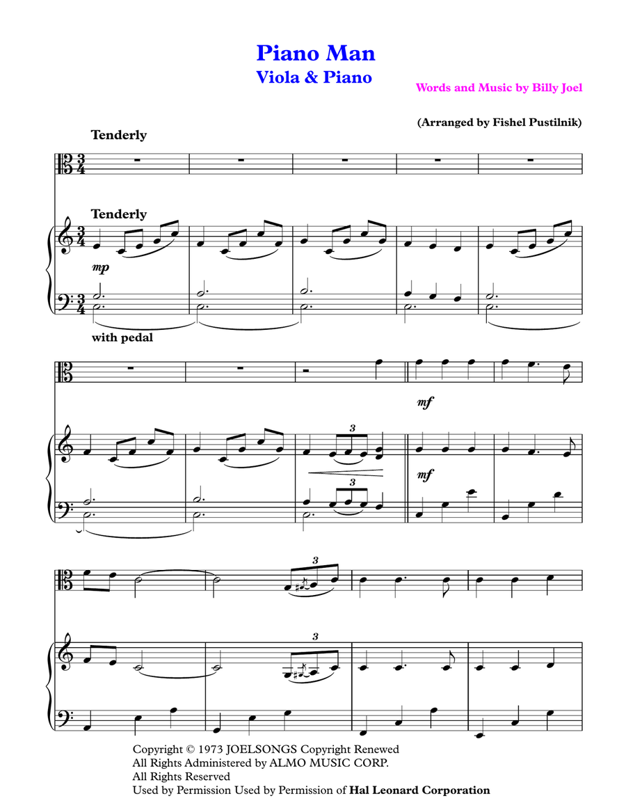 Piano Man Viola Solo scores gallery preview page 2
