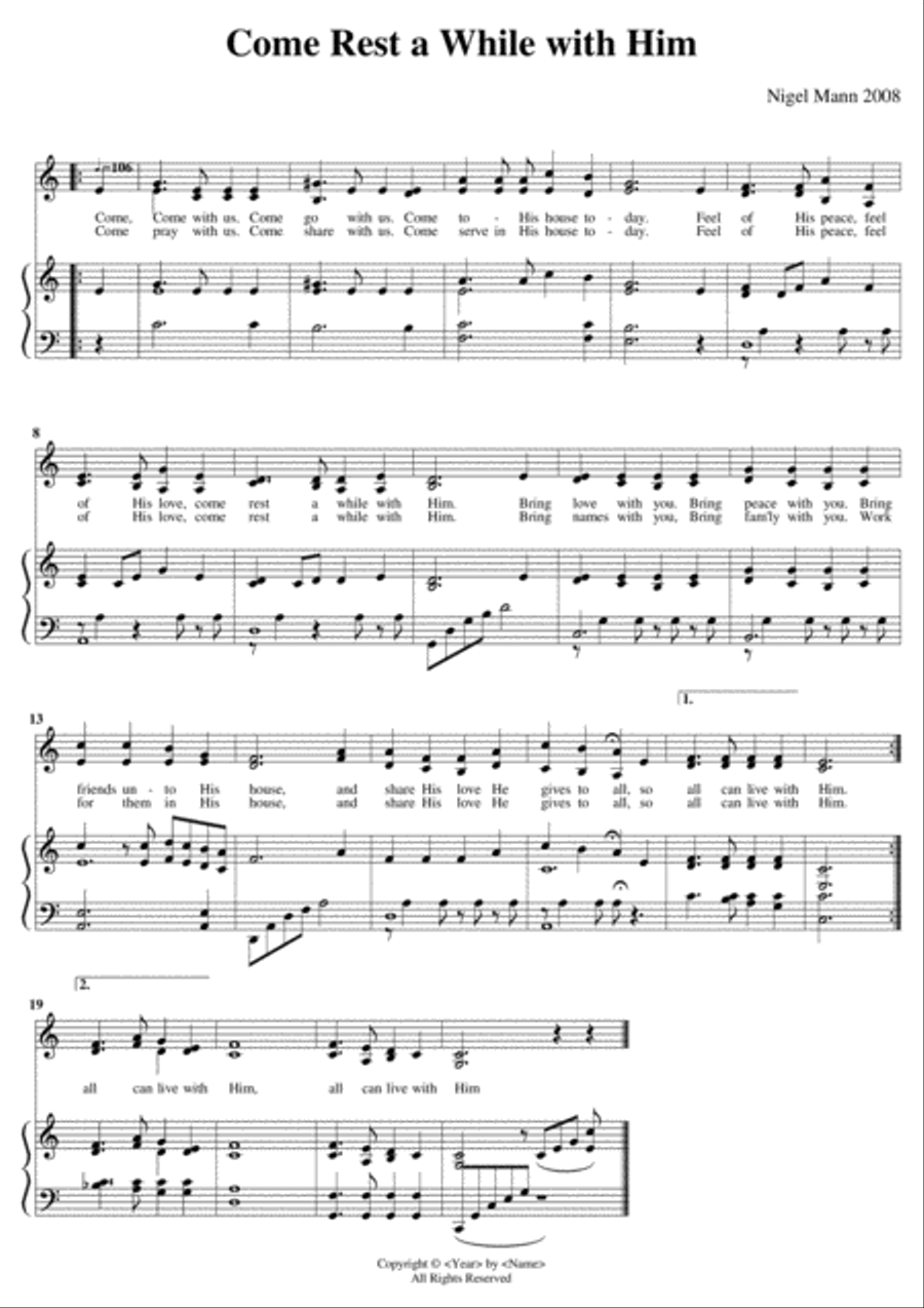 Come Rest A While with Him by N Mann 4-Part scores gallery preview page 1