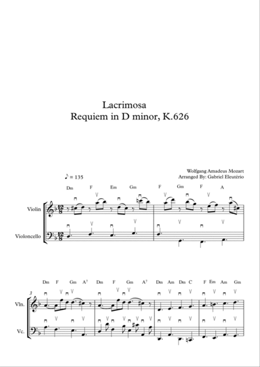 Lacrimosa Requiem in D minor, K.626 String Duet scores gallery preview page 2
