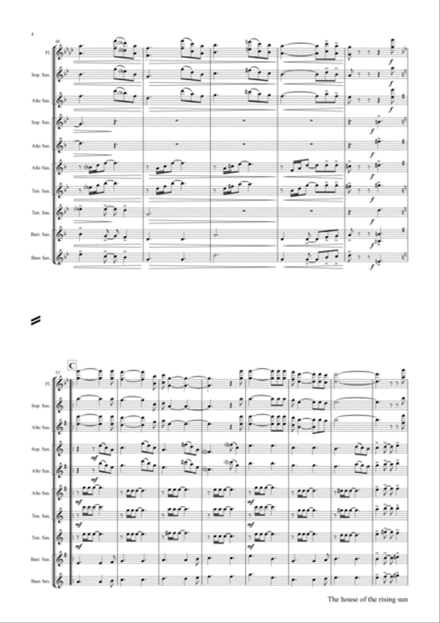 The house of the rising sun - Folk Song - Saxophone Quintet Saxophone Quintet scores gallery preview page 4