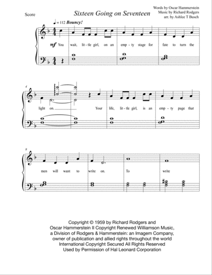Sixteen Going On Seventeen Easy Piano scores gallery preview page 2