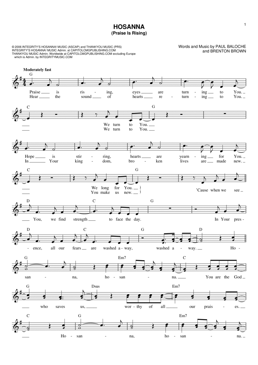 Hosanna (Praise Is Rising) Flute scores gallery preview page 1