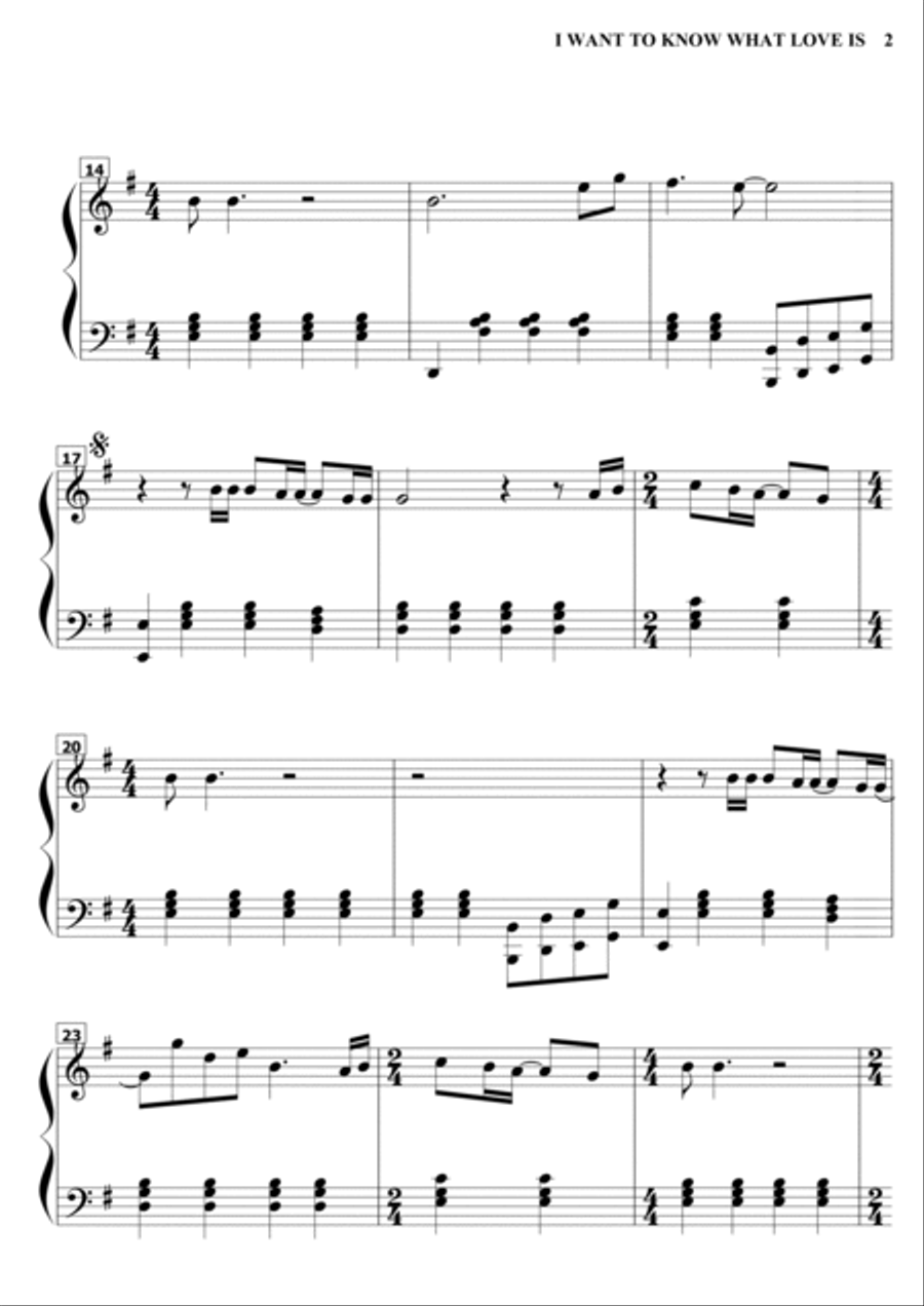 I Want To Know What Love Is Piano Solo scores gallery preview page 2