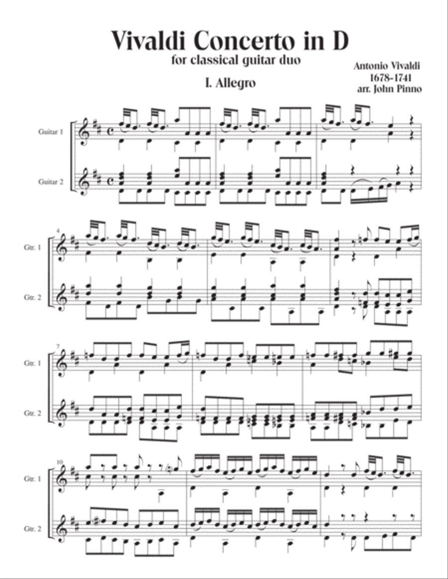 Vivaldi Concerto in D arranged for two classical guitars Acoustic Guitar scores gallery preview page 2