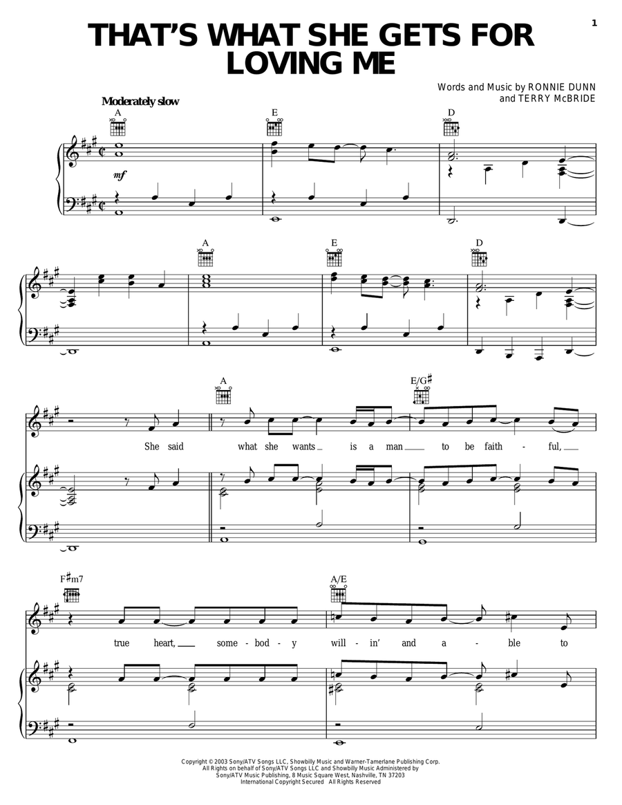 That's What She Gets For Loving Me Piano, Vocal, Guitar scores gallery preview page 1