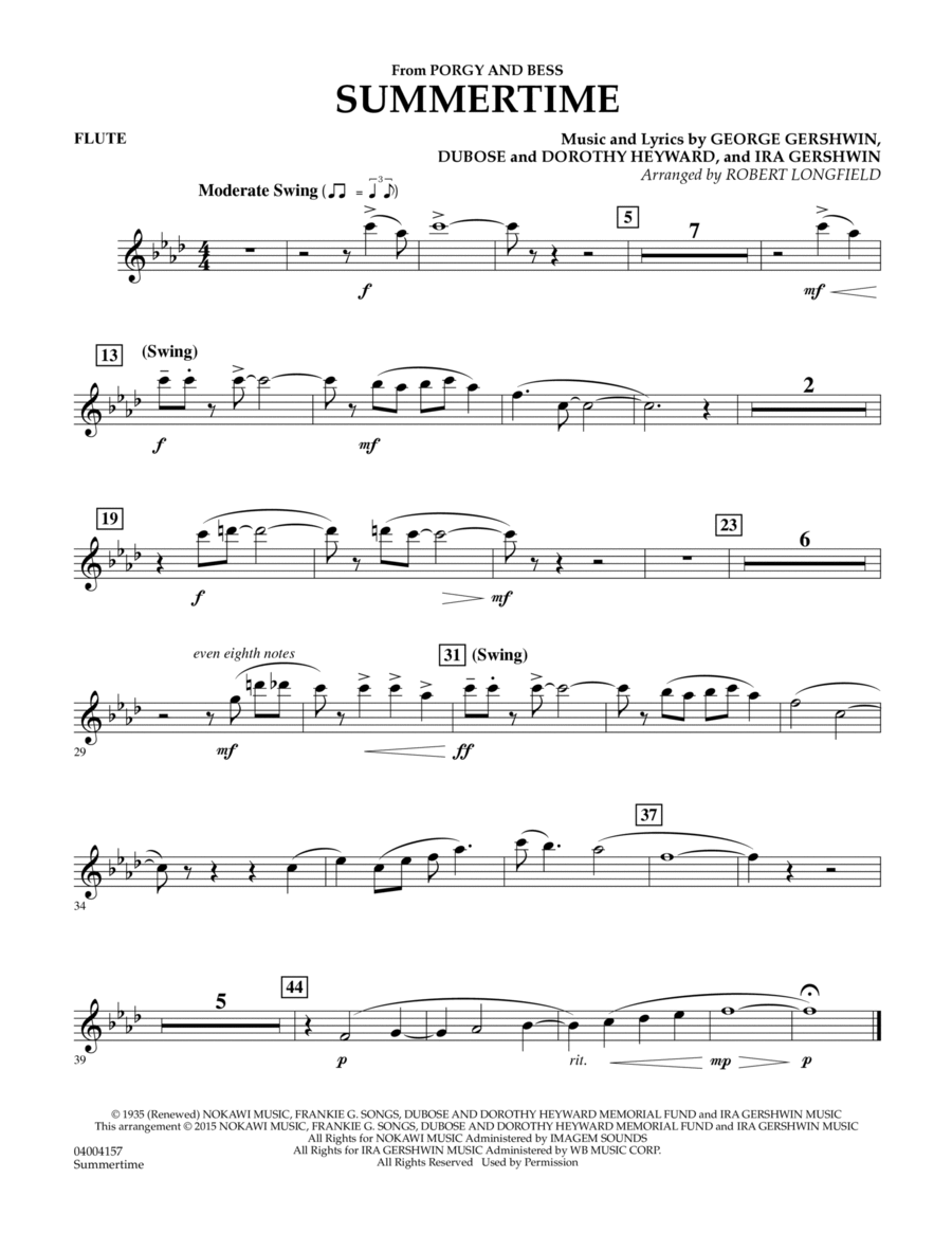 Summertime (from Porgy and Bess) - Flute Concert Band scores gallery preview page 1