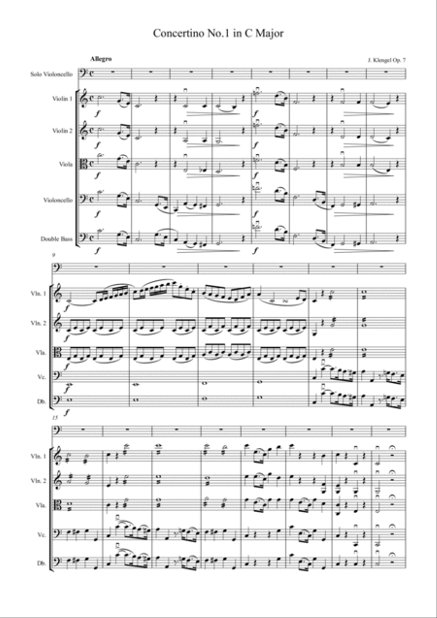 Klengel Cello Concertino No. 1 in C Major, Op. 7 for Cello and String Orchestra String Orchestra scores gallery preview page 2