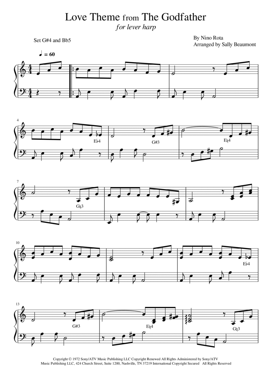 The Godfather (love Theme) Harp scores gallery preview page 1