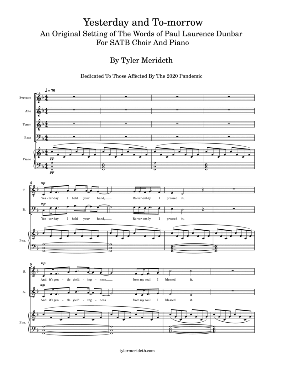 Yesterday and To-morrow for SATB Choir and PIano 4-Part scores gallery preview page 1