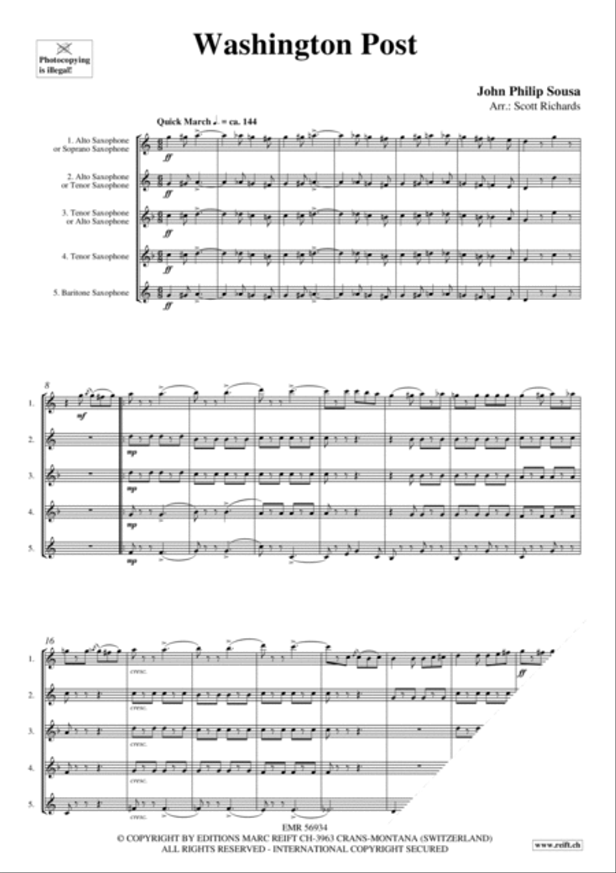 Washington Post Saxophone Quintet scores gallery preview page 3