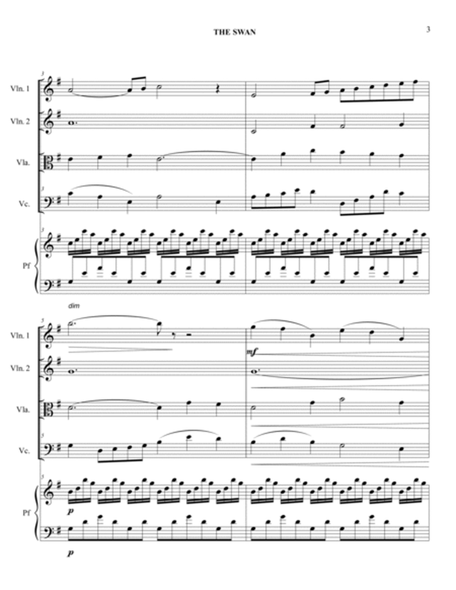 THE SWAN (LE CYGNE) - C. Saint Saens - Arr. for String quartet and Piano image number null