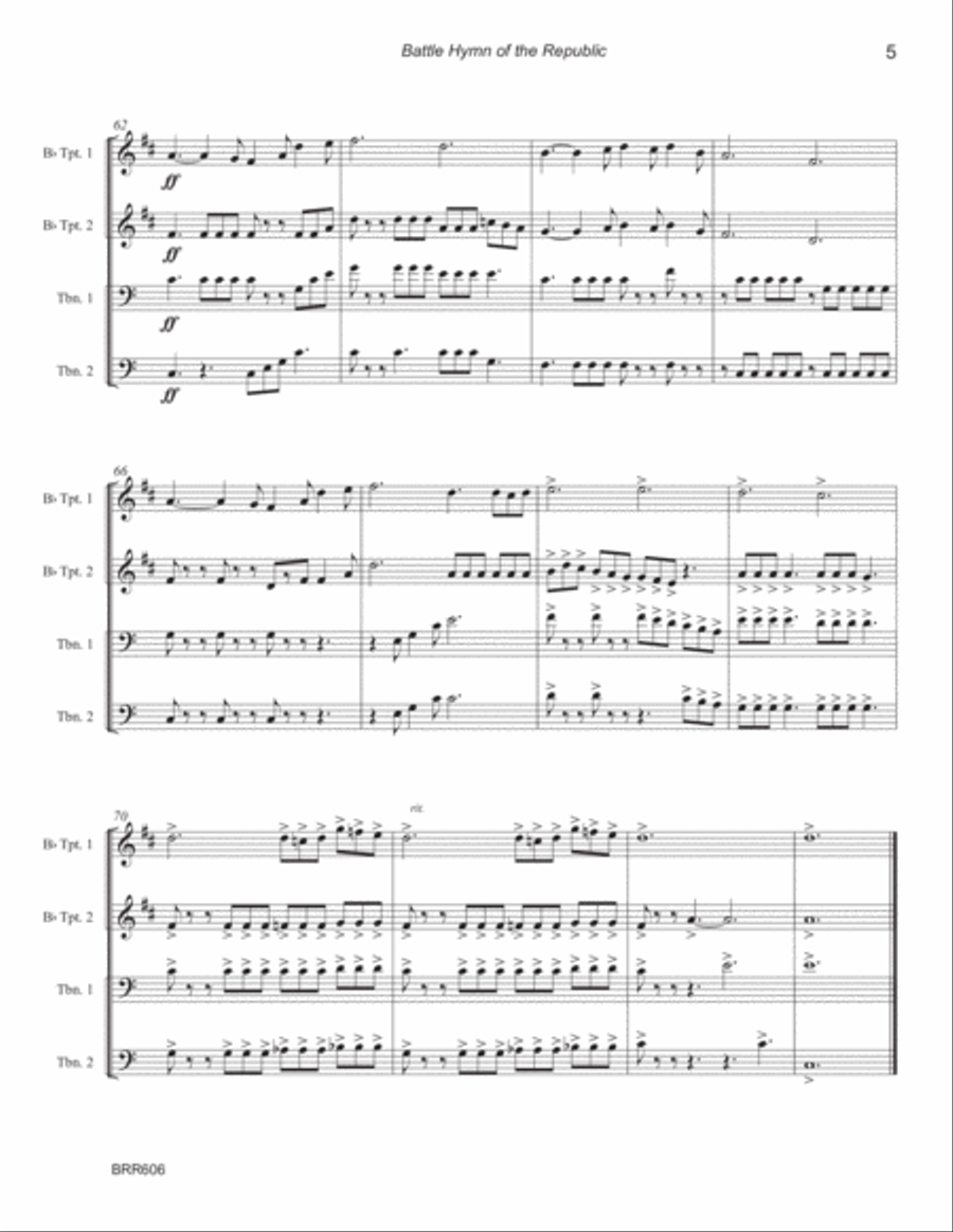 BATTLE HYMN OF THE REPUBLIC for unaccompanied BRASS QUARTET Brass Quartet scores gallery preview page 5