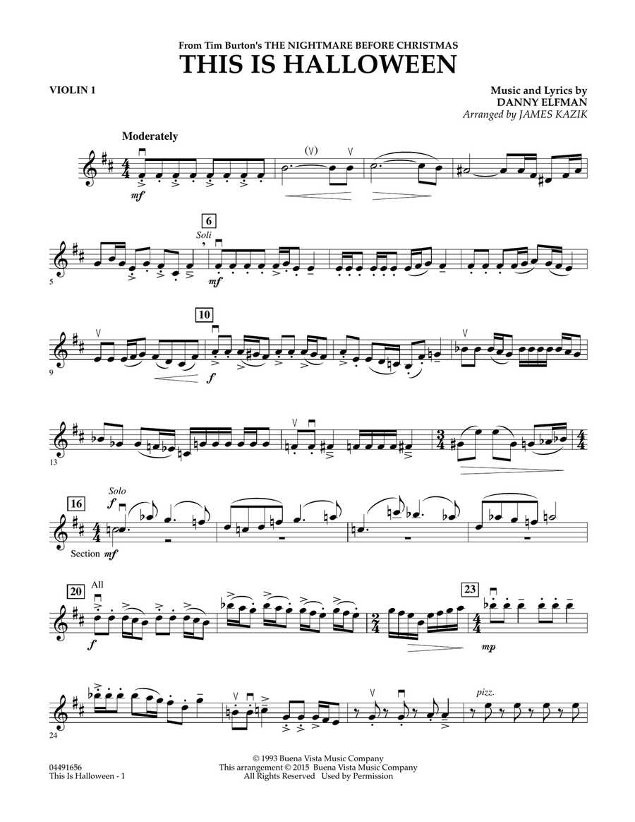 This Is Halloween - Violin 1 Orchestra scores gallery preview page 1