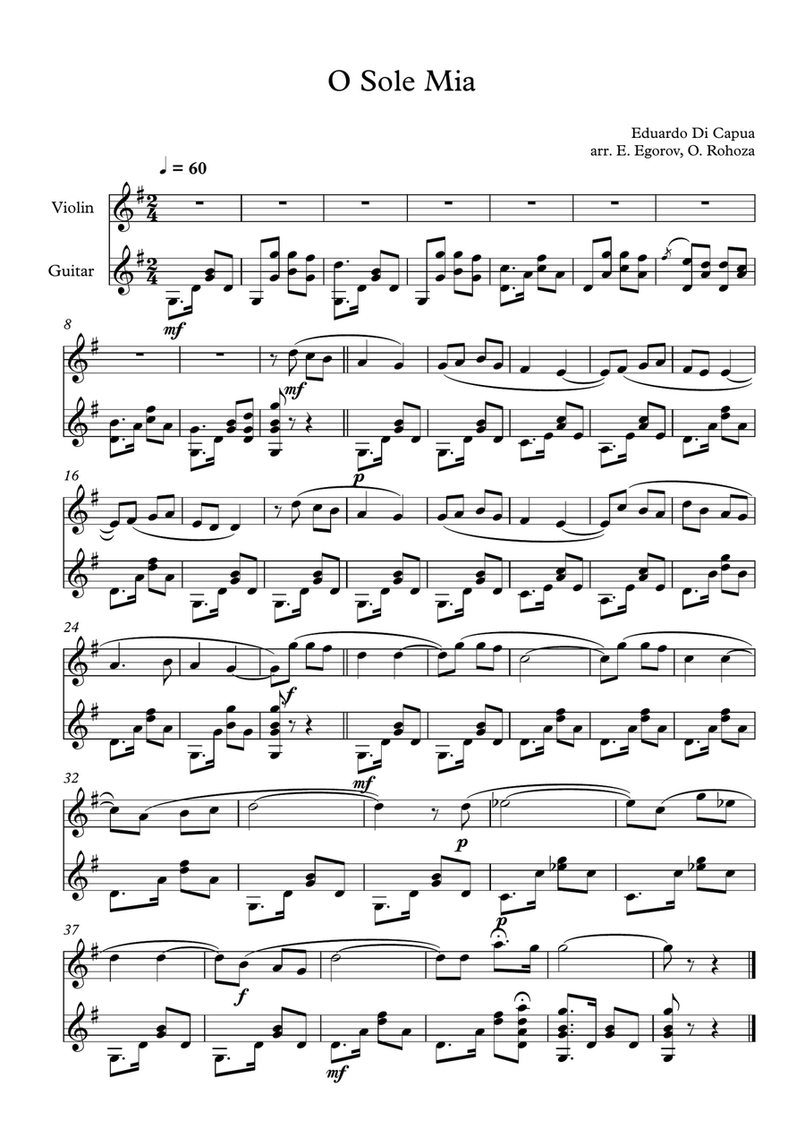 O Sole Mio, Eduardo Di Capua, For Violin & Guitar String Duet scores gallery preview page 1