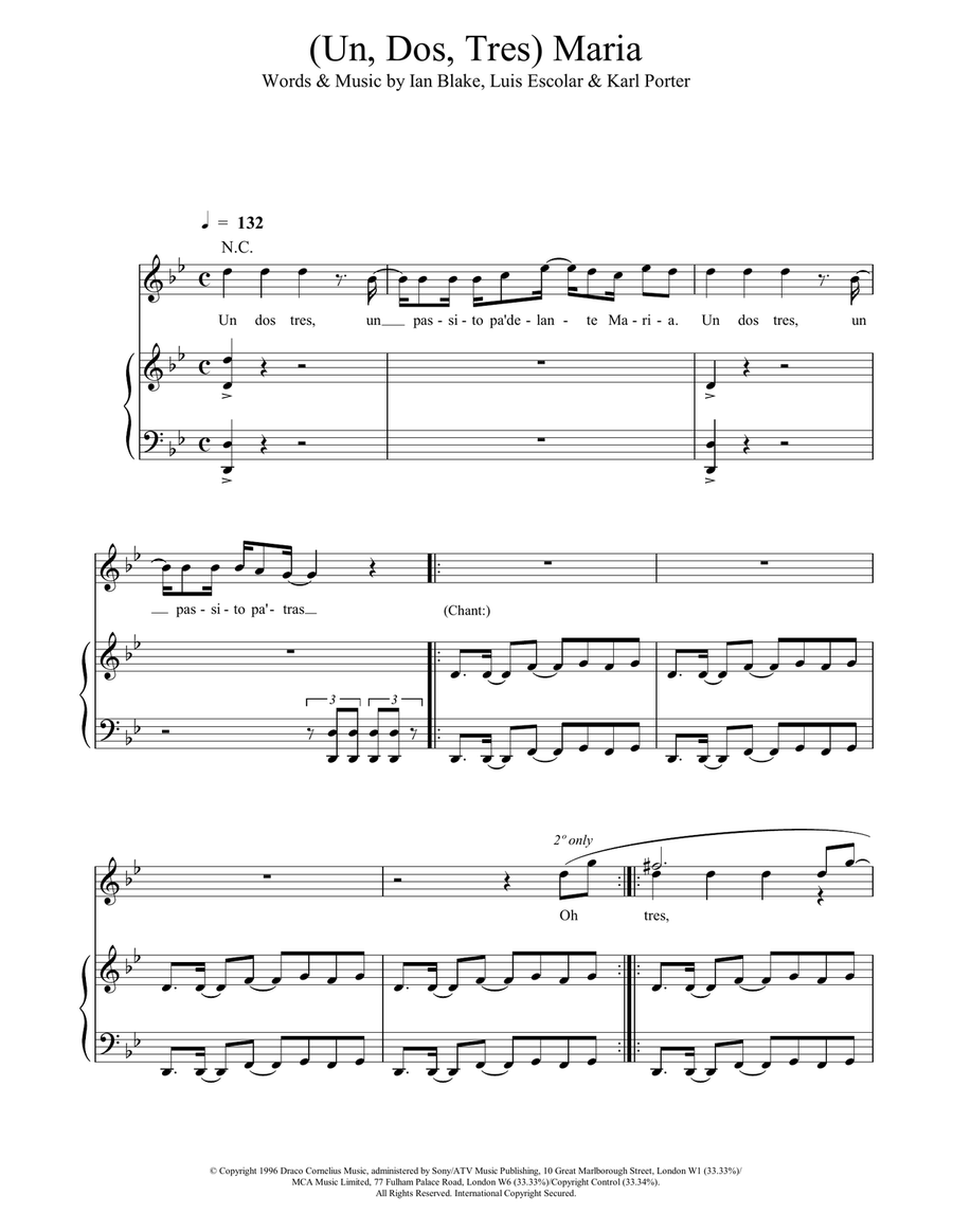 (Un, Dos, Tres) Maria Piano, Vocal, Guitar scores gallery preview page 1