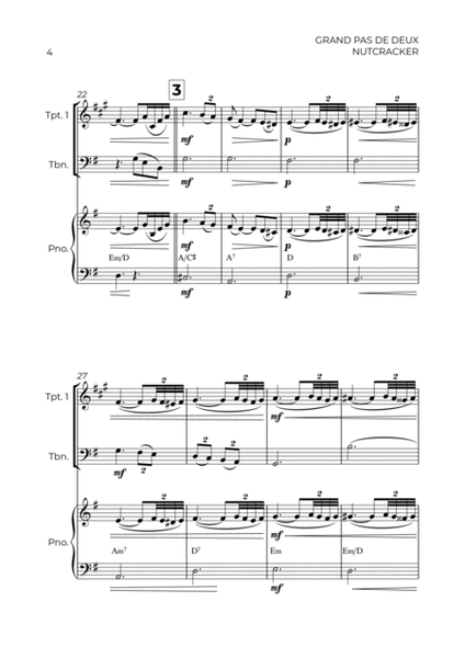 GRAND PAS DE DEUX - NUTCRACKER - BRASS PIANO TRIO (TRUMPET, TROMBONE & PIANO) image number null