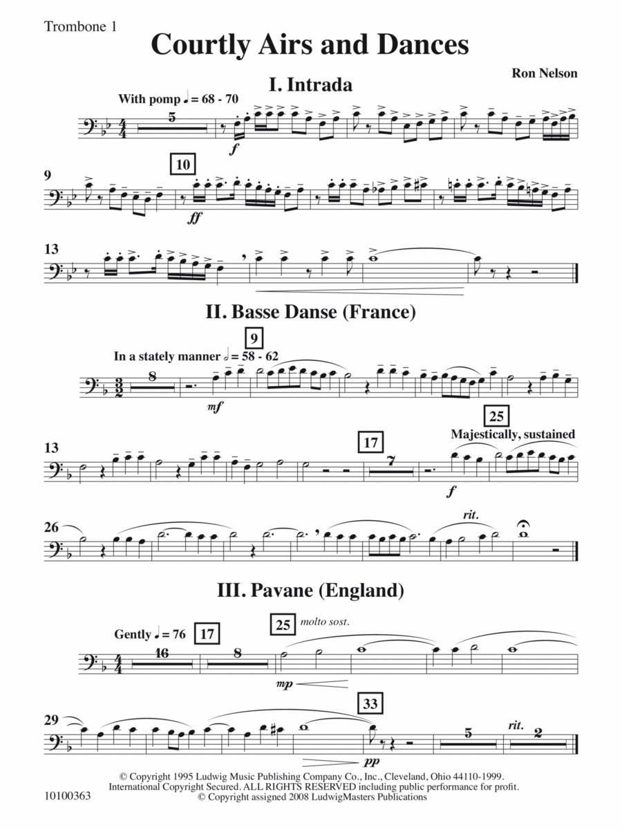 Courtly Airs and Dances - Trombone 1 Concert Band scores gallery preview page 1