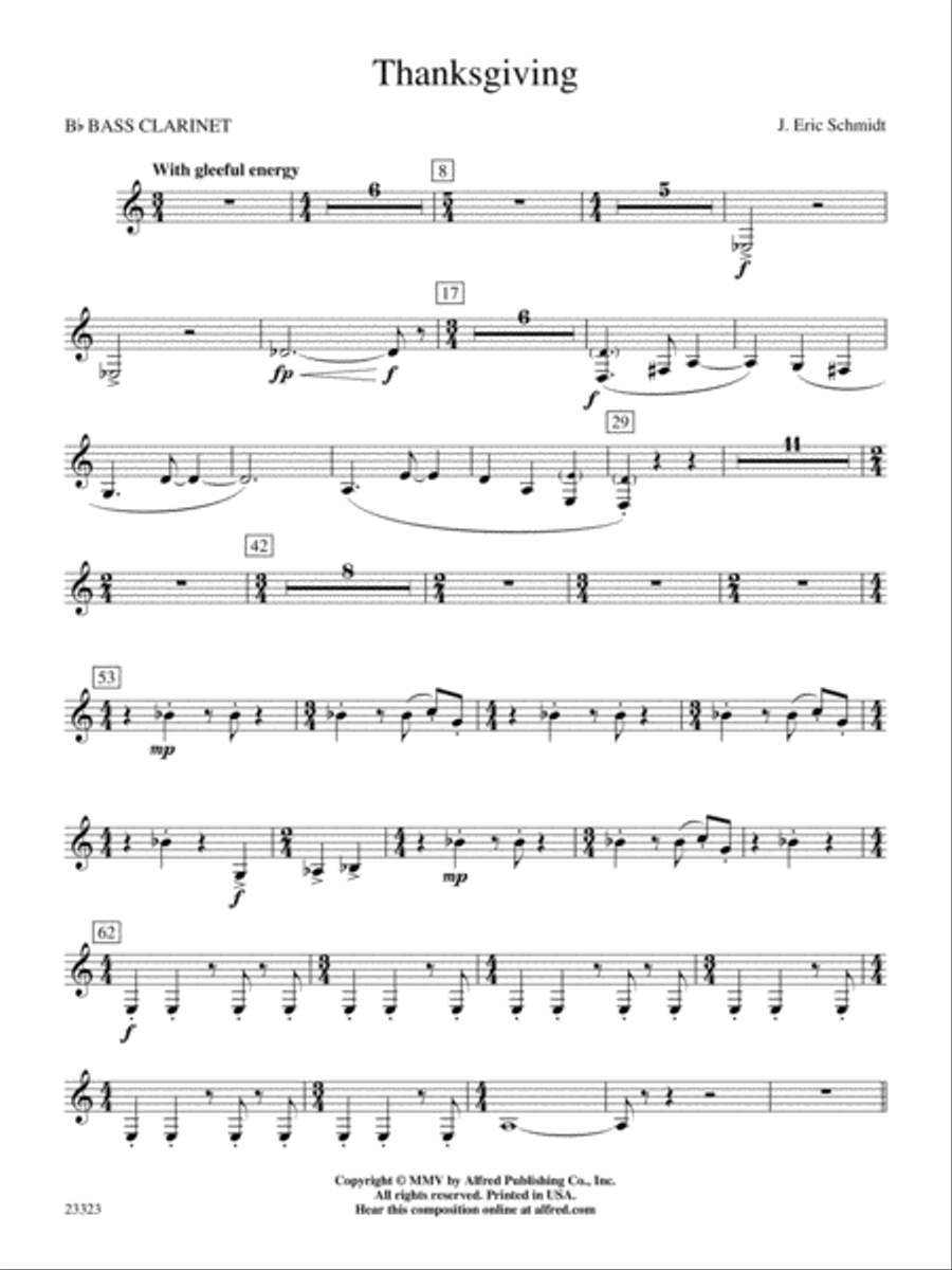 Thanksgiving: B-flat Bass Clarinet Concert Band scores gallery preview page 1