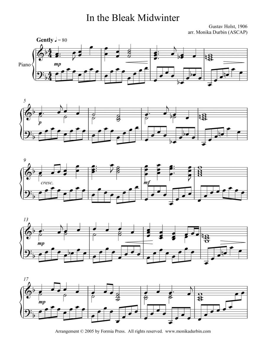 In the Bleak Midwinter for Solo Piano Piano Solo scores gallery preview page 1