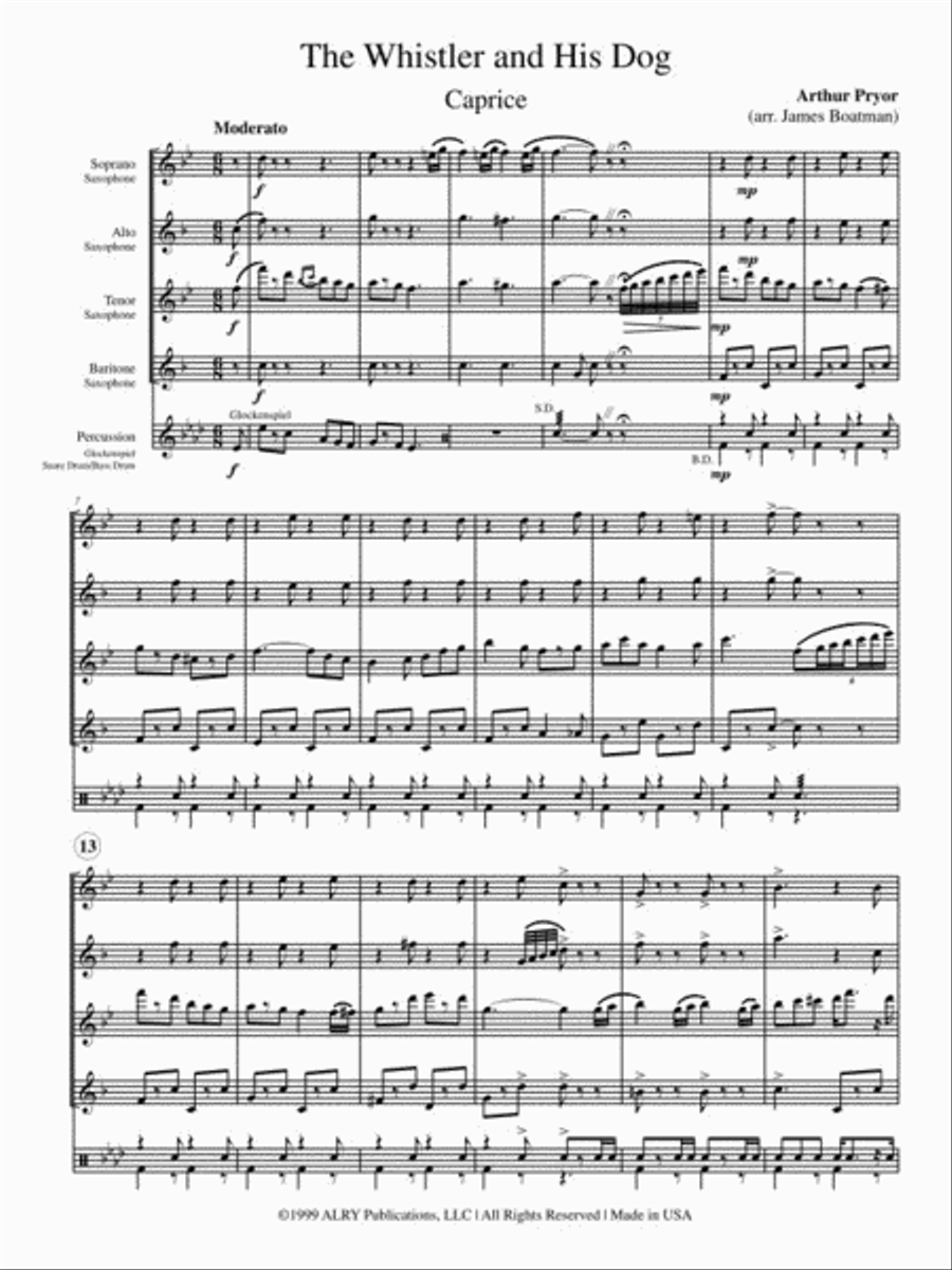 The Whistler and His Dog for Saxophone Quartet Saxophone Quartet scores gallery preview page 2