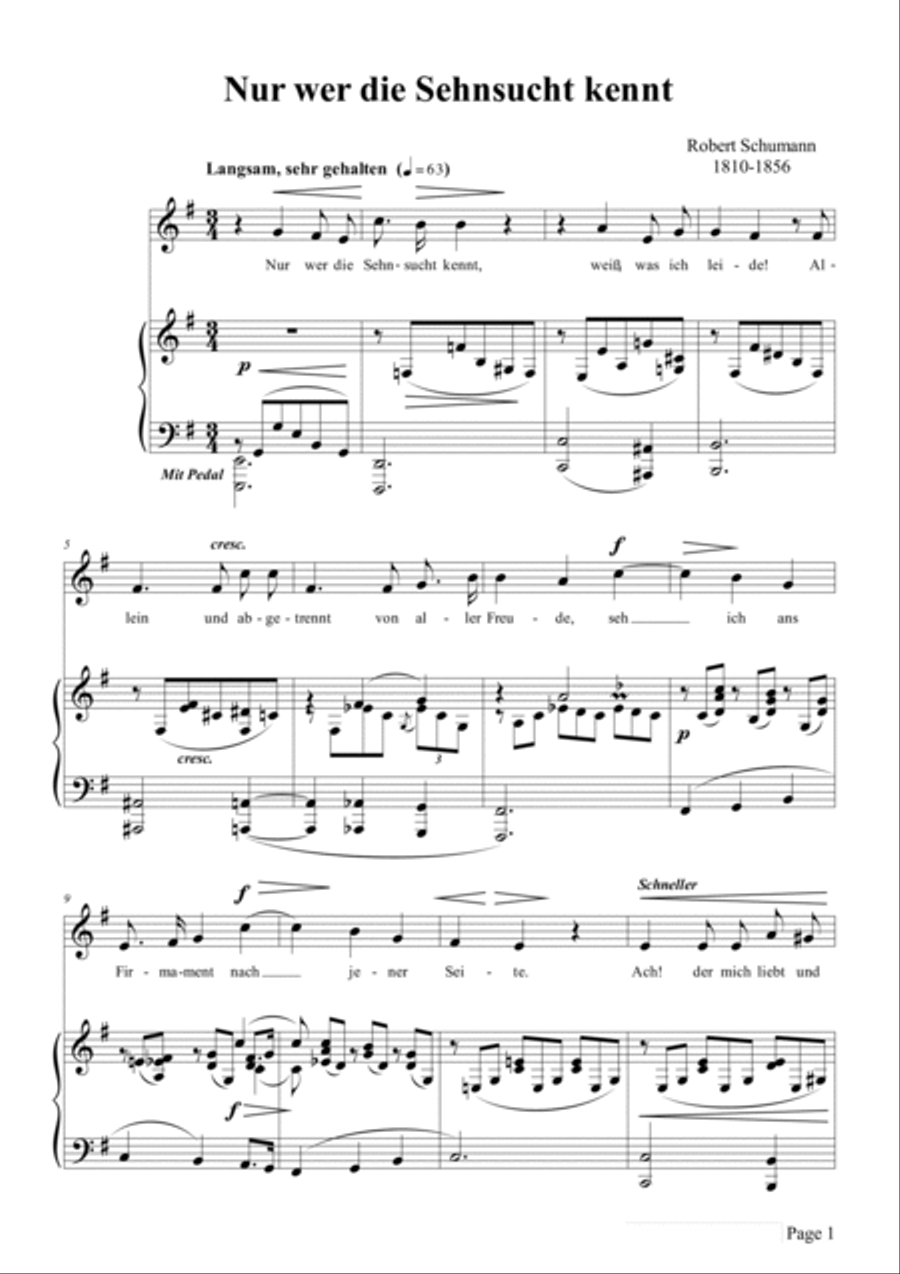 Schumann-Nur wer die Sehnsucht kennt,Op.98a No.3 in e minor Voice scores gallery preview page 2