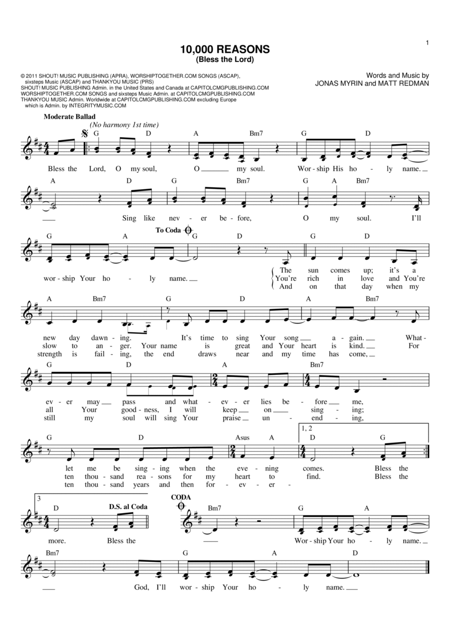 10,000 Reasons (Bless The Lord) Flute scores gallery preview page 1