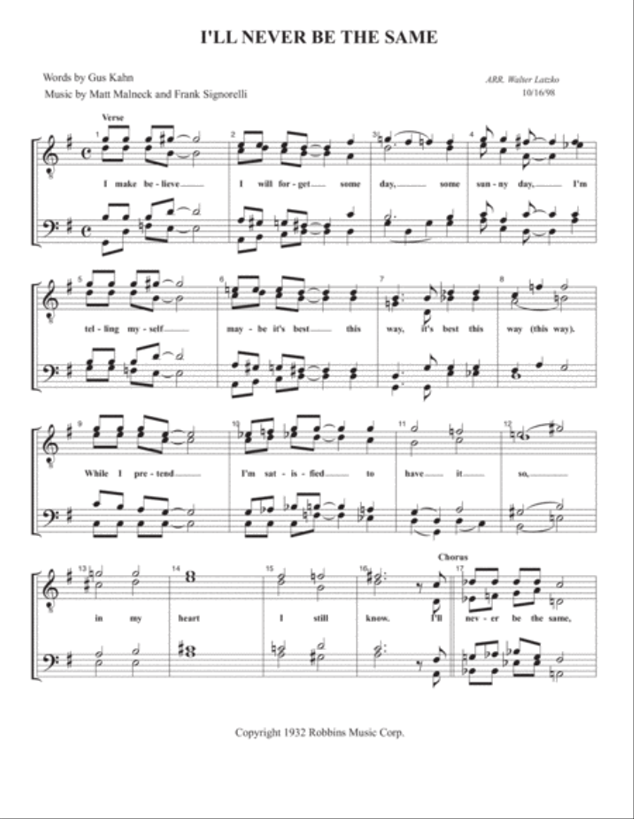 I'll Never Be The Same TTBB scores gallery preview page 1