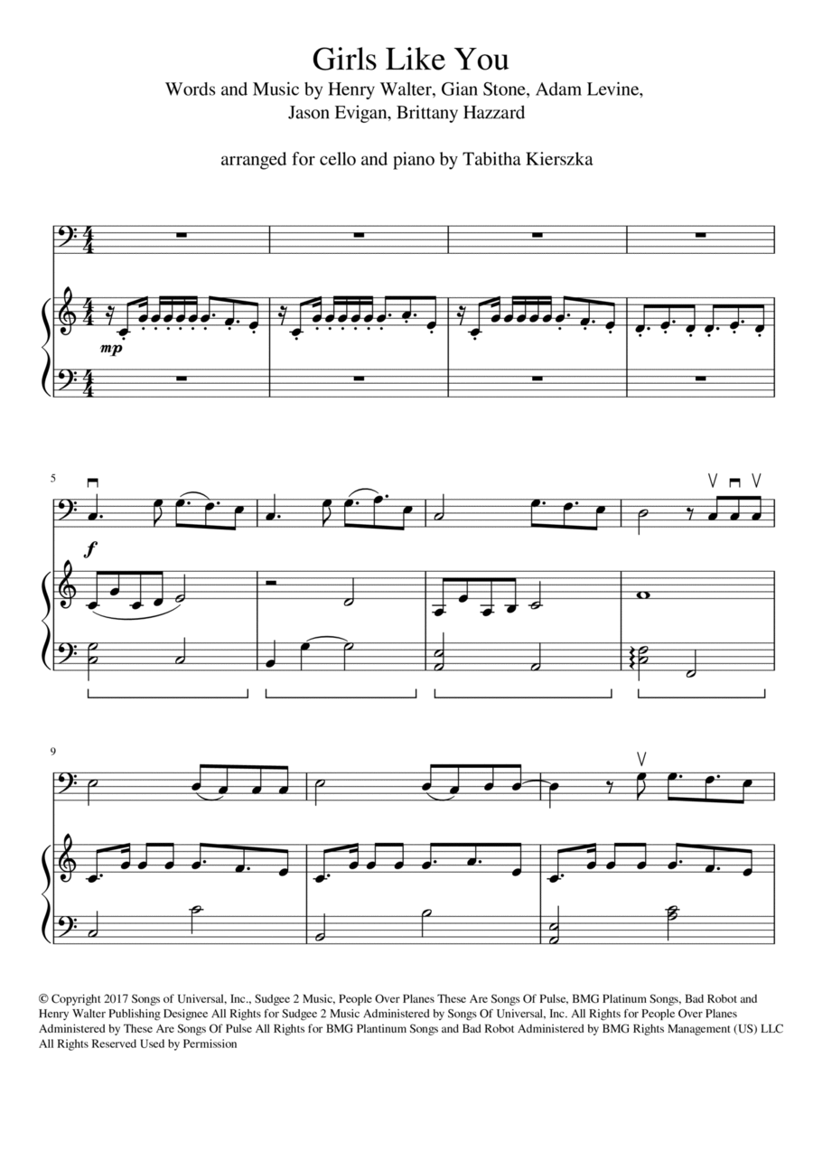 Girls Like You Girls Like You Piano scores gallery preview page 1