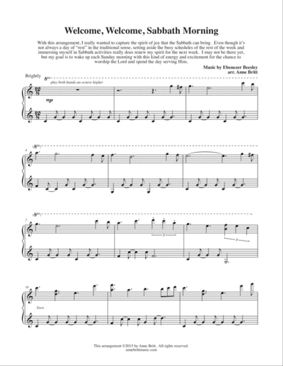 Welcome, Welcome, Sabbath Morning (early intermediate piano solo) Piano Solo scores gallery preview page 1