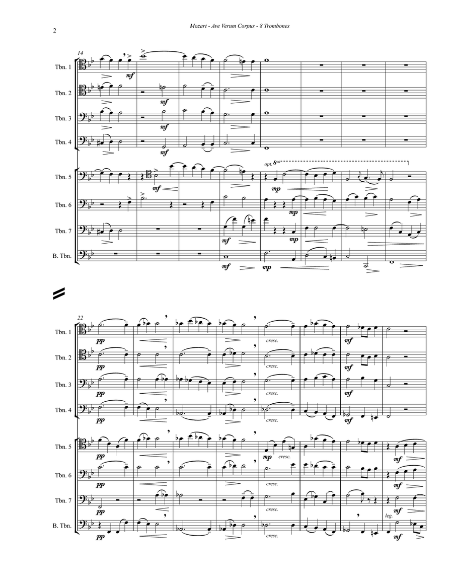 Ave Verum Corpus for 8 Trombones Brass Ensemble scores gallery preview page 2