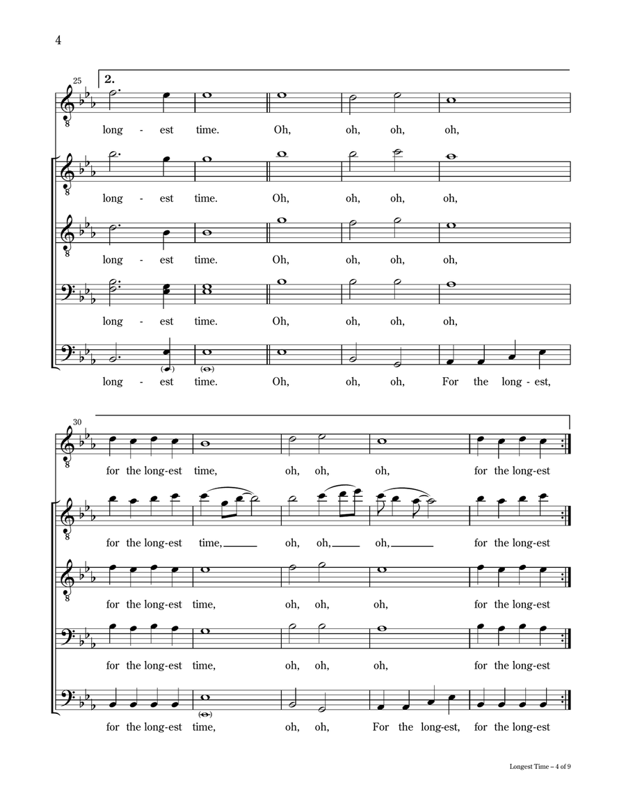 The Longest Time - TTBB and Solo, a cappella TTBB scores gallery preview page 4