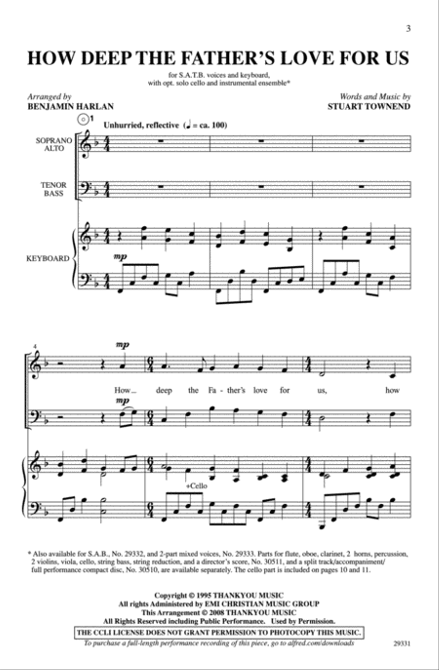 How Deep the Father's Love for Us 4-Part scores gallery preview page 2