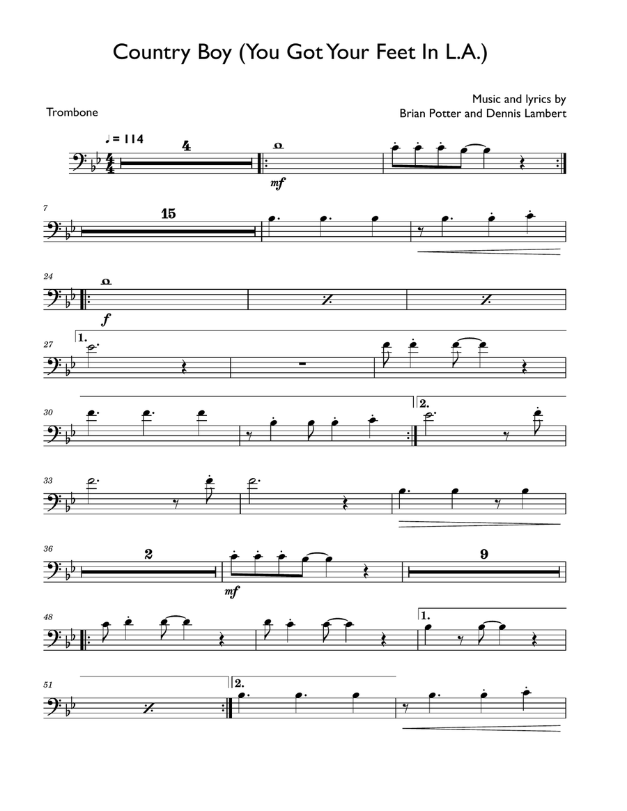 Country Boy (you Got Your Feet In L.a.) Trombone Solo scores gallery preview page 1