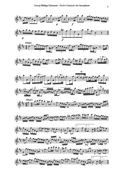 Georg Philipp Telemann: 12 Fantasias for Flute without Bass, TWV 40:2-13, adapted for saxophone (any