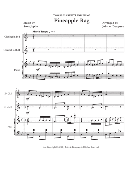 Pineapple Rag (Trio for Two Clarinets and Piano) image number null