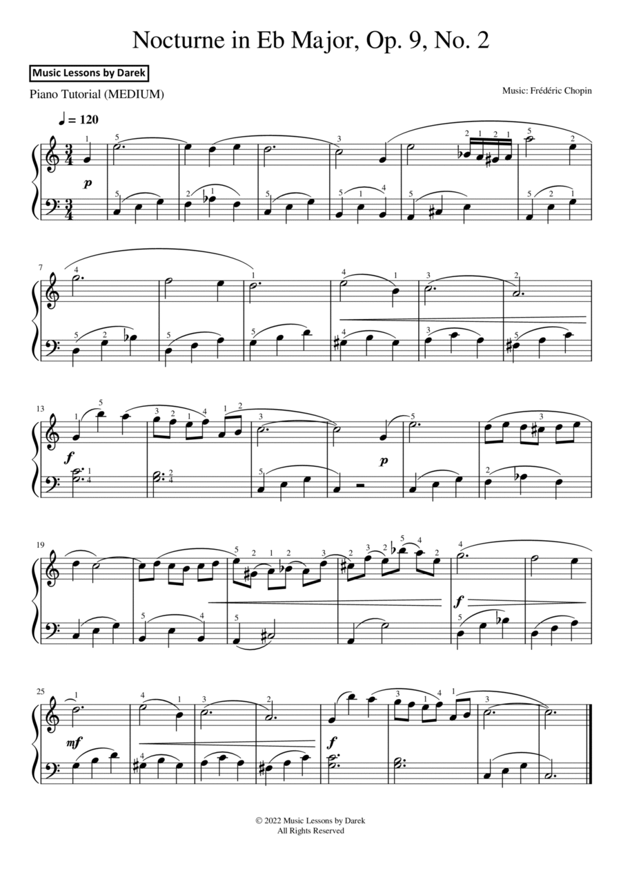 Nocturne in Eb Major, Op. 9, No. 2 (MEDIUM PIANO) [Frédéric Chopin] Piano Solo scores gallery preview page 1