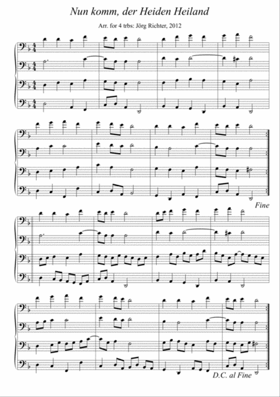 Savior of the Nations, Come for trombone quartet Brass Quartet scores gallery preview page 2