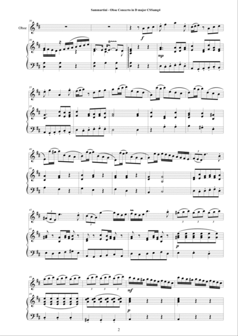 Sammartini - Concerto in D major CSSamg4 for Oboe and Cembalo or Piano Oboe scores gallery preview page 2