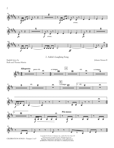 Celebration Songs (from Die Fledermaus) - Trumpet 2 in F