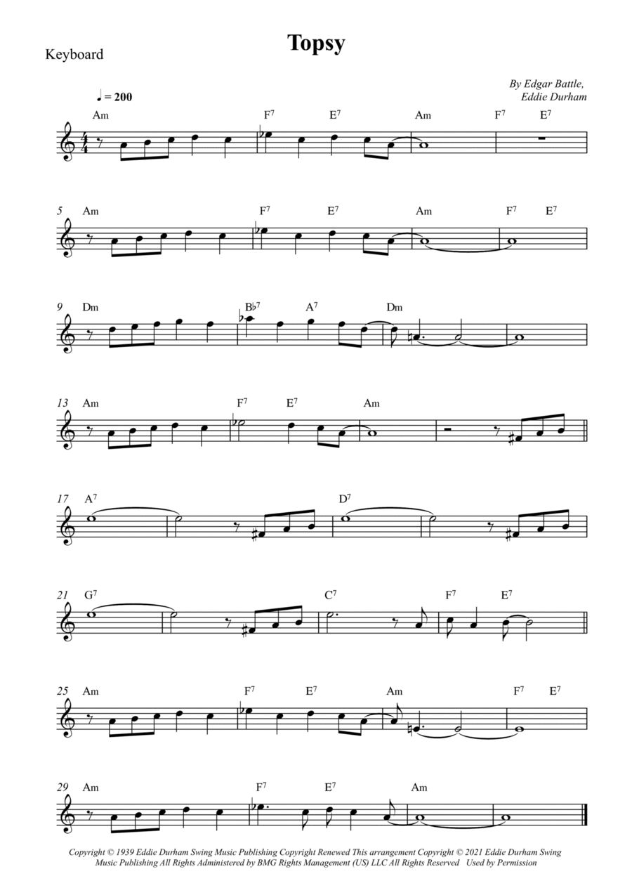 Topsy Piano Solo scores gallery preview page 1