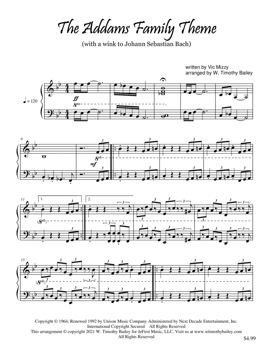 Addams Family Theme Easy Piano scores gallery preview page 1