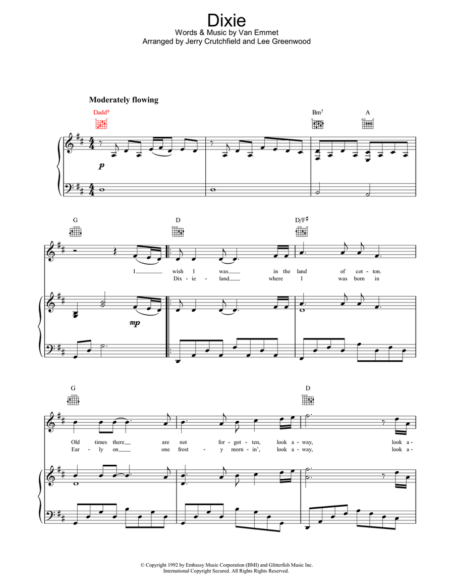 Dixie Dixie Piano, Vocal, Guitar scores gallery preview page 1