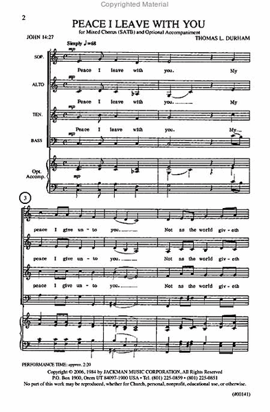 Peace I Leave with You - SATB a cappella image number null