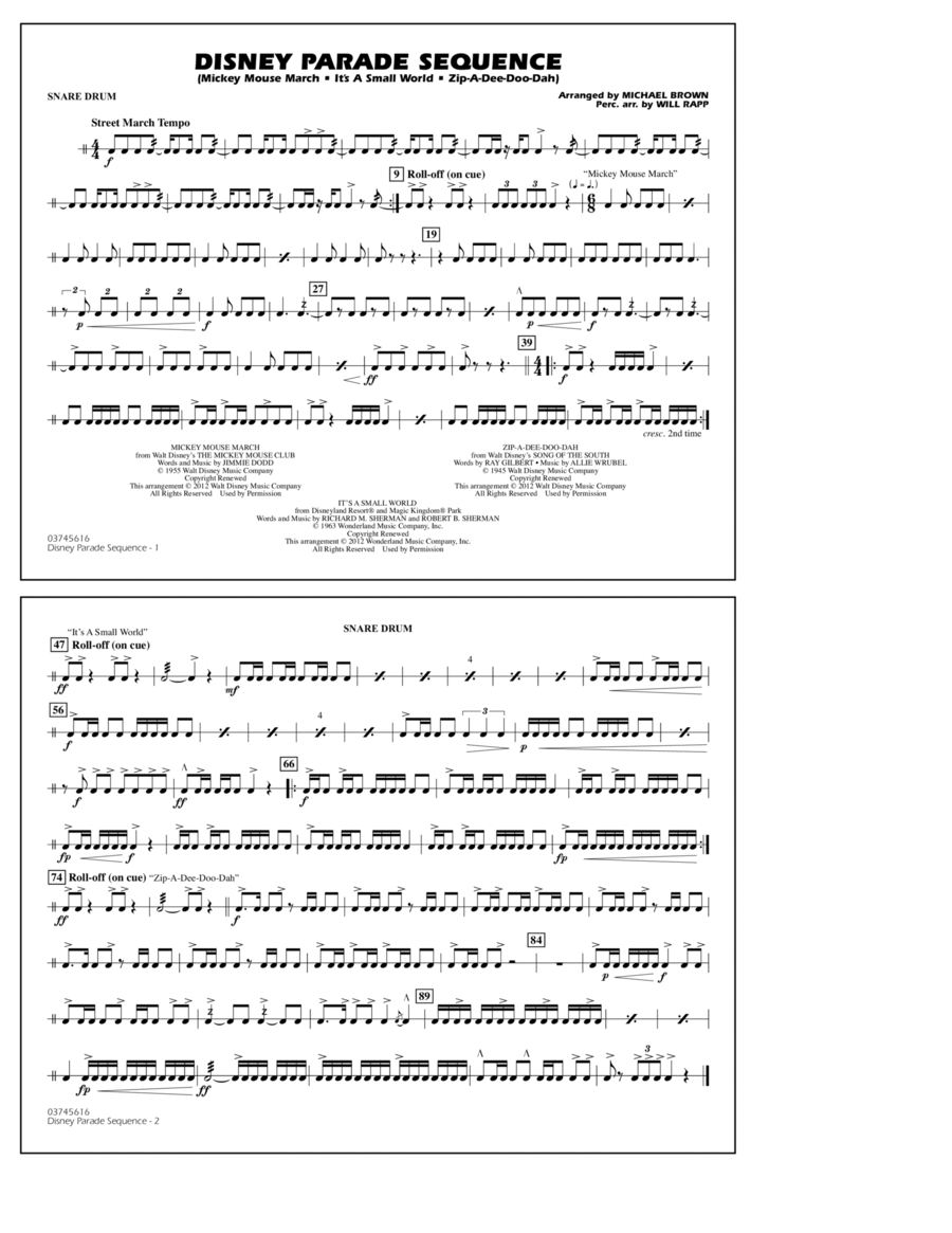 Disney Parade Sequence - Snare Drum Marching Band scores gallery preview page 1