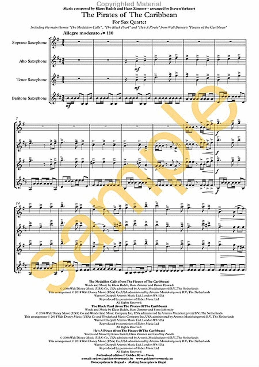 Pirates of the Caribbean Pirates of the Caribbean Saxophone Quartet scores gallery preview page 2